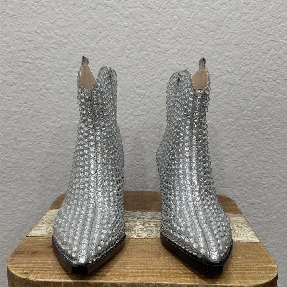 Betsey Johnson Neil Rhinestone Metallic Western Boots Size 8.5 - Picture 3 of 9